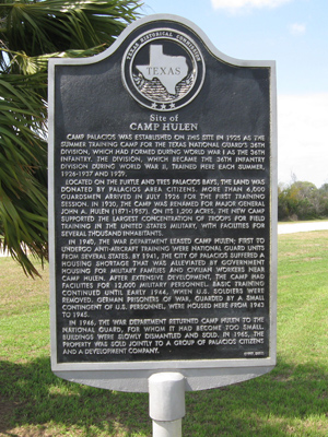 Camp Hulen Historical Marker in Palacios, Texas